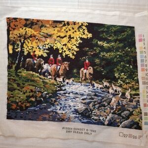 Dimensions Sunset 12094 September Outing Wool Completed Needlepoint Fox Hunt